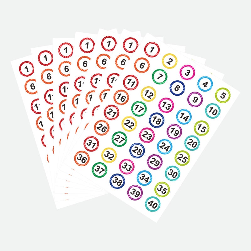 PARLAIM Number Labels Stickers 1 Inch Round 1-40 Polka Dot 520 Pcs Colorful Labels Stickers for Office and Classroom - Image 1